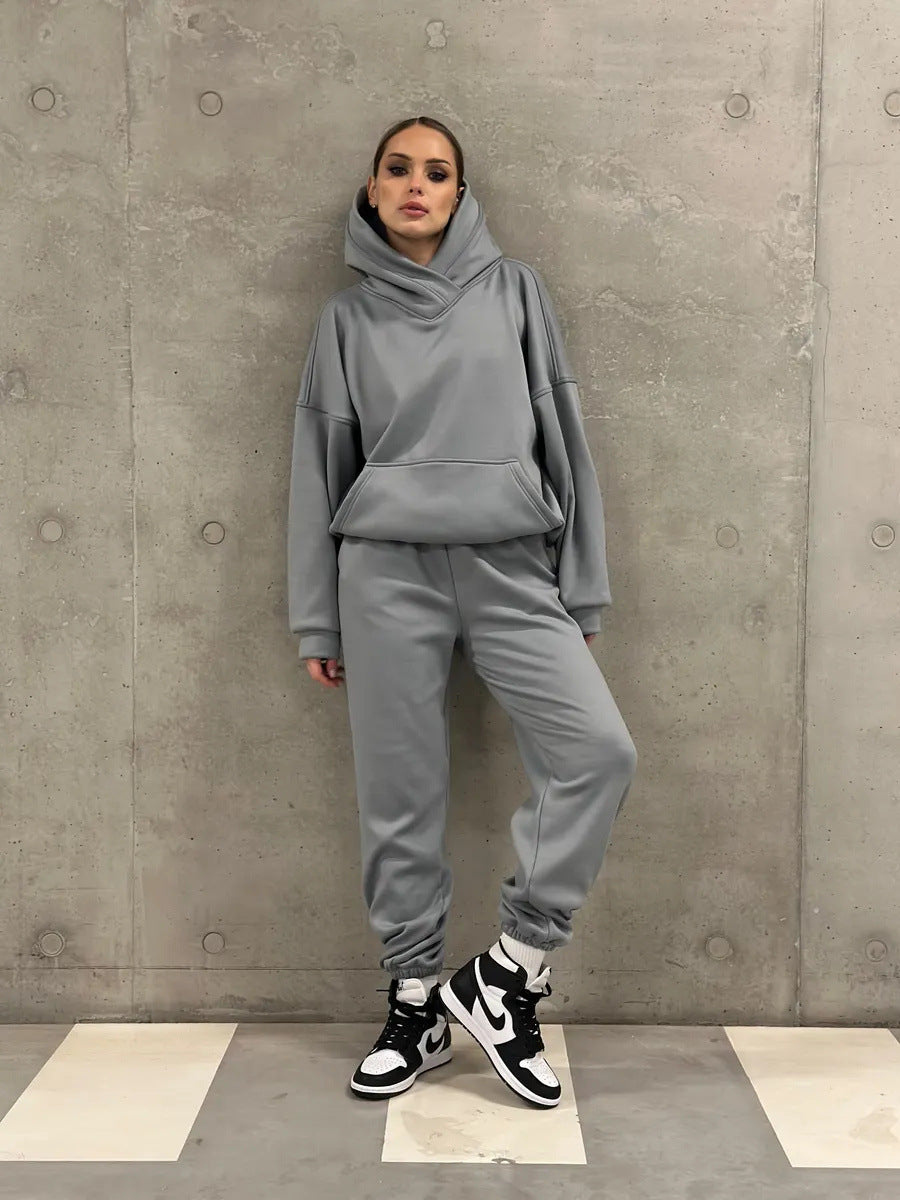 Damen gemütlicher Oversized Hoodie mit intuitivem Kordelzug und passender Jogginghose R&B