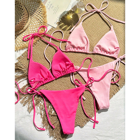Damen Triangel-Bikini-Set mit regulierbaren Bindebändern und gefüttert R&B