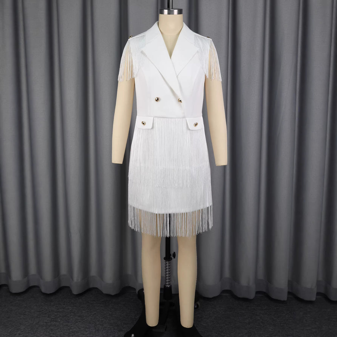 Damen Fransen-Kleid im eleganten Blazer-Stil R&B