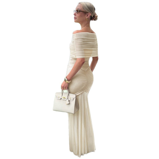 Damen nan schulterfreies Zweiteiler-Abendkleid mit gerafftem Minikleid und transparentem Bodenrock R&B