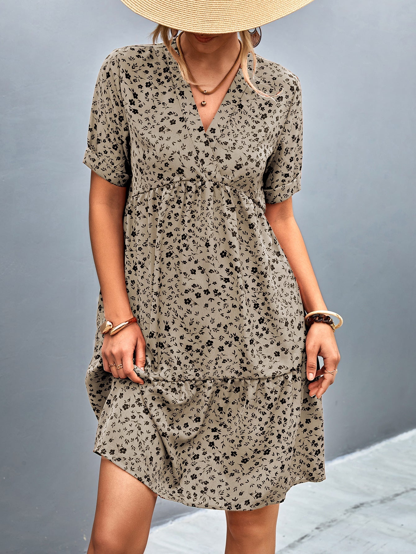 Damen Maxikleid mit floralem Muster und elastischer Taillierung R&B