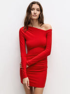 Damen Off-Shoulder Minikleid mit figurformendem Design und eleganter Raffung R&B