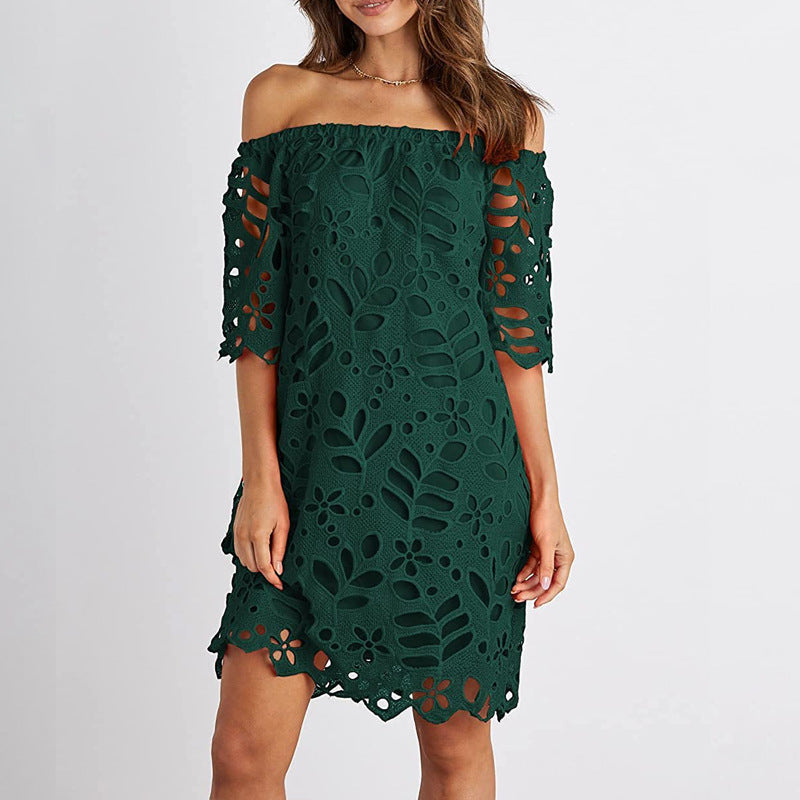Damen Off-Shoulder Kleid mit floralen Cut-Outs und luftigen Ärmeln R&B