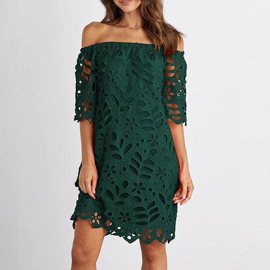 Damen Off-Shoulder Kleid mit floralen Cut-Outs und luftigen Ärmeln R&B
