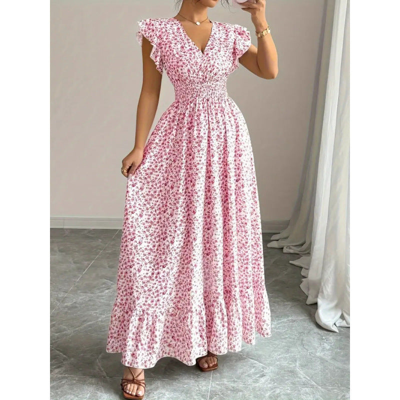 Damen Maxikleid mit floralem Rüschendesign und elastischem Taillenteil R&B