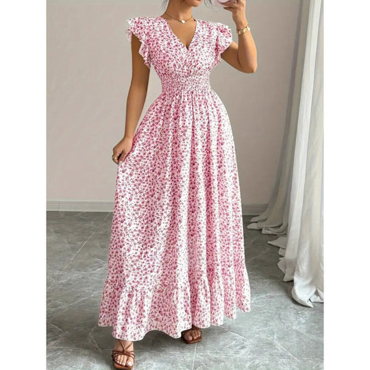 Damen Maxikleid mit floralem Rüschendesign und elastischem Taillenteil R&B