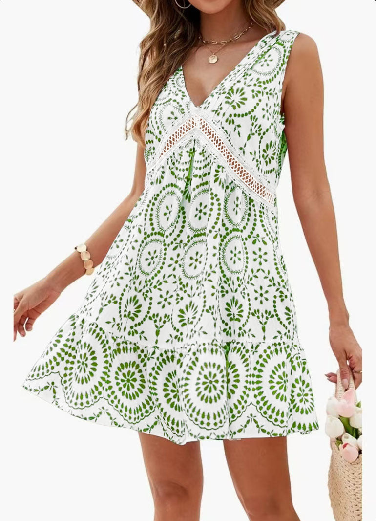 Damen Sommerkleid im eleganten A-Linien-Schnitt mit floralem Spinnennetz-Design R&B