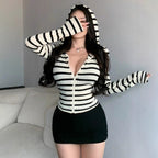 Damen Figurbetontes Langarmshirt mit Reißverschluss R&B