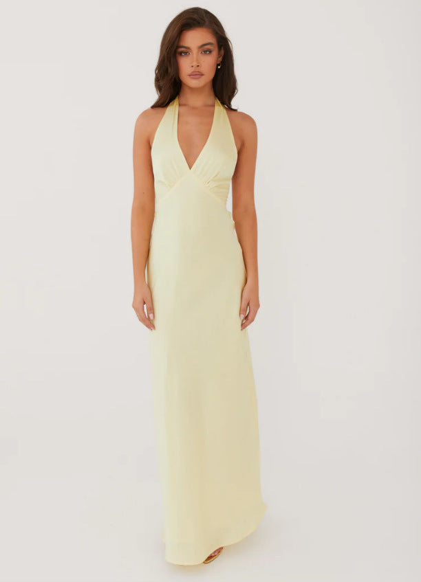 Damen Elegantes ärmelloses Hochzeitskleid mit Taillierungsband und fließendem Stoff R&B
