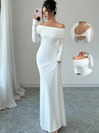 Damen Elegantes und figurbetontes Off-Shoulder Maxikleid mit langen Ärmeln