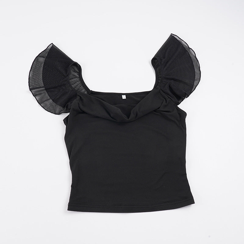 Damen Top mit verspieltem Rüschenärmel und elegantem V-Ausschnitt R&B