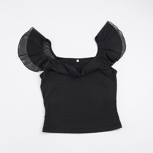 Damen Top mit verspieltem Rüschenärmel und elegantem V-Ausschnitt R&B