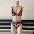 Damen Hochtailliertes Bikini-Set mit modischem Leoparden- und Blumenmuster R&B