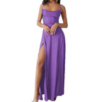 Damen Elegantes Maxikleid mit seitlichem Schlitz und zarten Trägern R&B