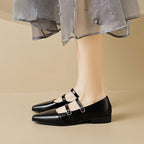Damen elegante Ballerinas mit doppeltem Riemchen und modischen Schnallen