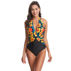 Damen Einteiler Badeanzug mit floralem Wickeldesign R&B