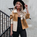 Damen kuschelige Oversized-Jacke im Patchwork-Stil