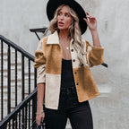 Damen kuschelige Oversized-Jacke im Patchwork-Stil