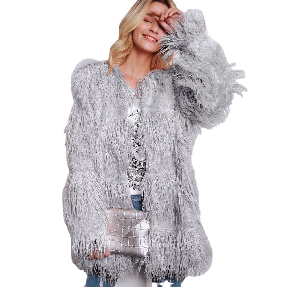 Damen Furry Teddyjacke mit modernem Schnitt und langem Fell R&B