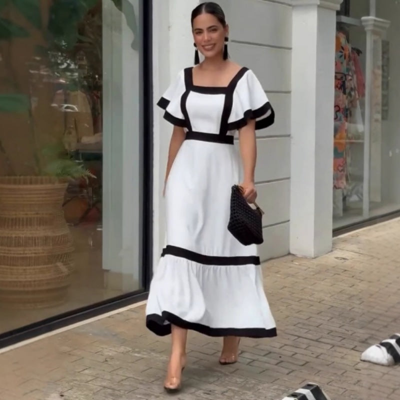 Damen Elegantes Maxikleid mit kontrastierenden Rüschendetails R&B