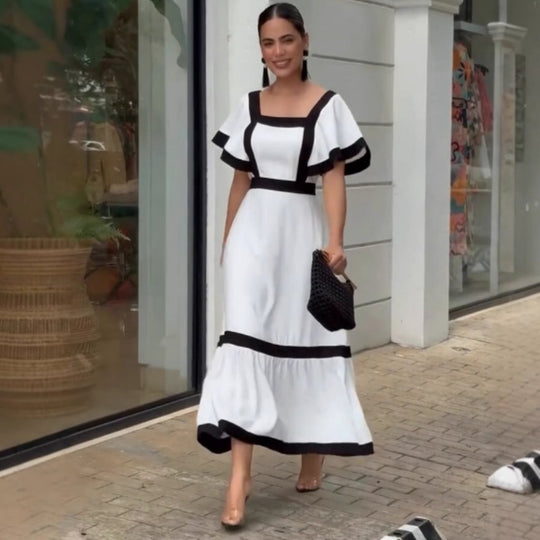 Damen Elegantes Maxikleid mit kontrastierenden Rüschendetails R&B