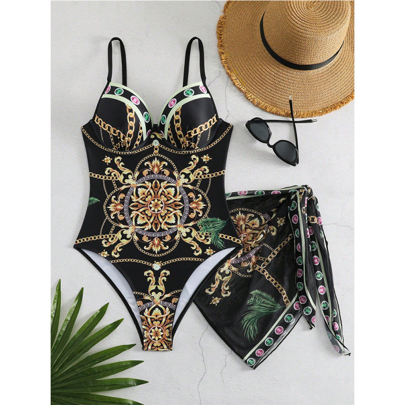 Damen Einteiliger Badeanzug mit eleganter Musterdetails R&B
