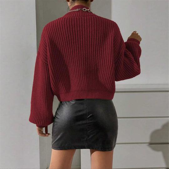 Damen weicher Strickpullover mit hohem Kragen R&B