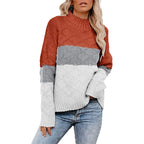 Damen farbenfroher Strickpullover mit strukturiertem Muster und hohem Kragen R&B