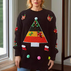 Damen Weihnachts-Pullover mit fröhlichem Weihnachtsbaum-Design und 3D-Applikationen R&B