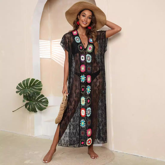 Damen Häkel-Kaftan mit fröhlichen Blumenmotiven R&B