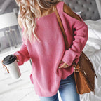 Damen lässiger Strickpullover mit offenen Schultern und großzügigem Schnitt R&B