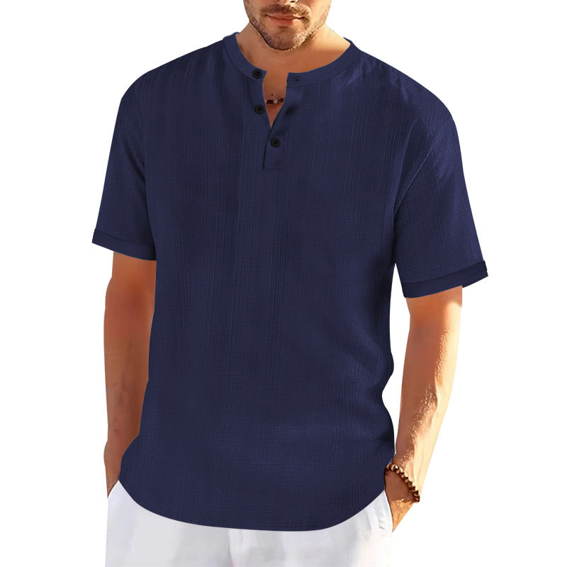 Herren modisches Kurzarmshirt mit Knopfleiste und strukturiertem Muster R&B