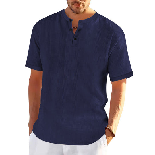 Herren modisches Kurzarmshirt mit Knopfleiste und strukturiertem Muster R&B