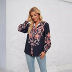 Damen Bluse mit floralen Akzenten und elegantem Knopfleisten-Design R&B