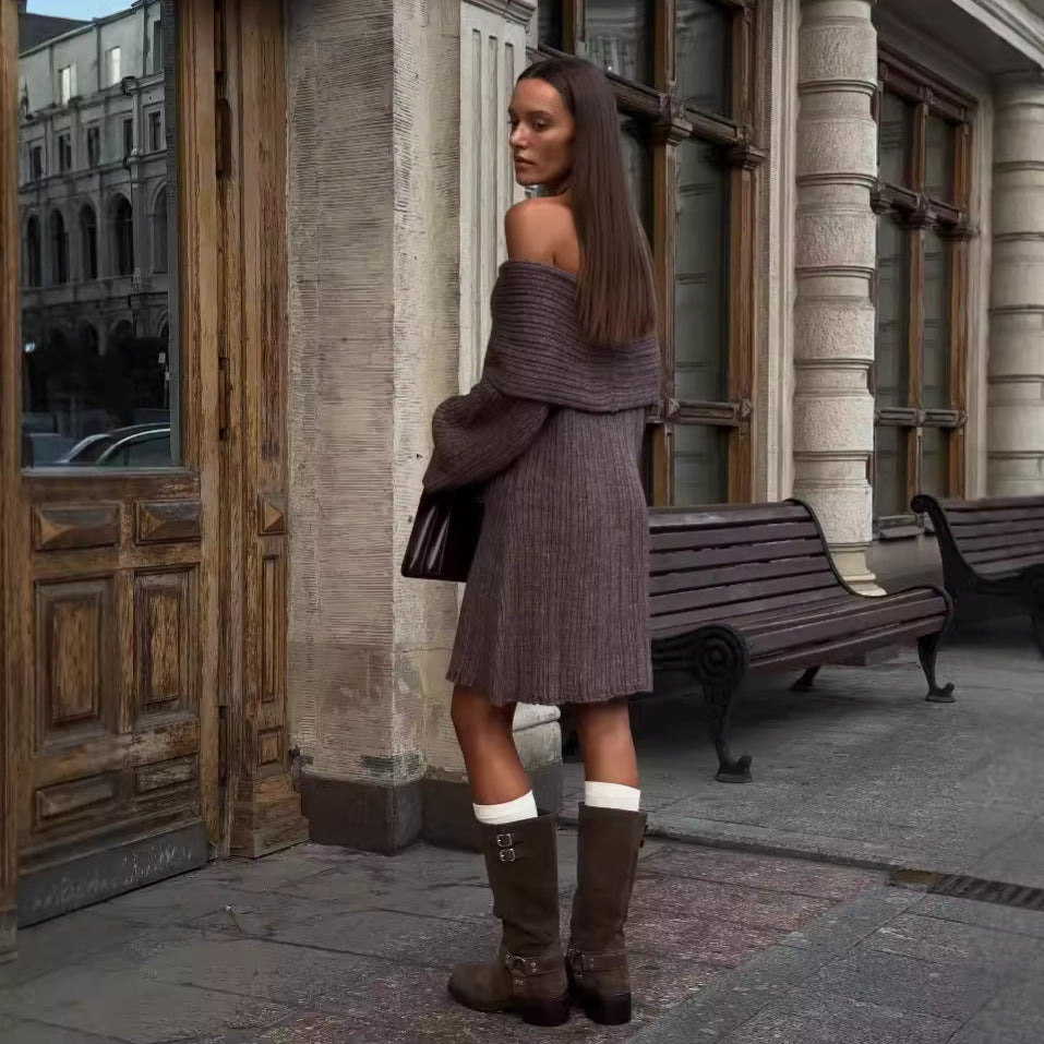 Damen Strickkleid im Off-Shoulder-Stil mit feinstructuriertem Farbverlauf R&B
