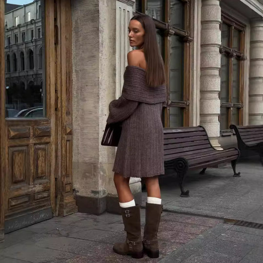 Damen Strickkleid im Off-Shoulder-Stil mit feinstructuriertem Farbverlauf R&B