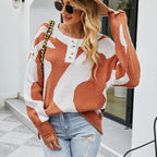 Damen kuscheliger Oversized Pullover mit Knopfdetails und kreativem Muster