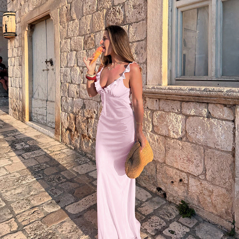 Damen Maxikleid mit Rüschendetails und Kordelzug R&B