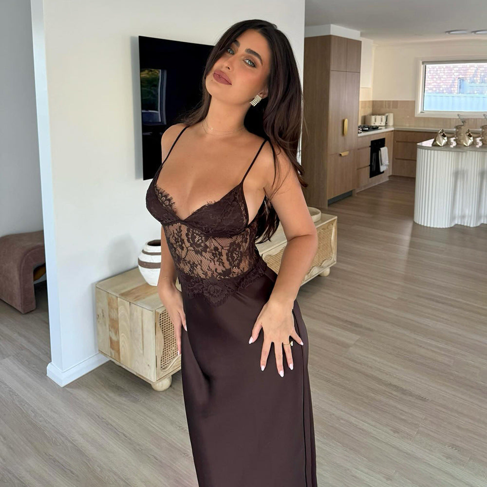 Damen Elegantes und figurbetontes Kleid mit Spitzenoberteil R&B
