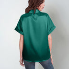 Damen Satin-Bluse mit großem Kragen und überschnittenen Schultern R&B