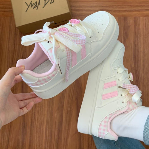 Damen Sneakers mit kariertem Bindungsdesign und atmungsaktiver Innensohle R&B