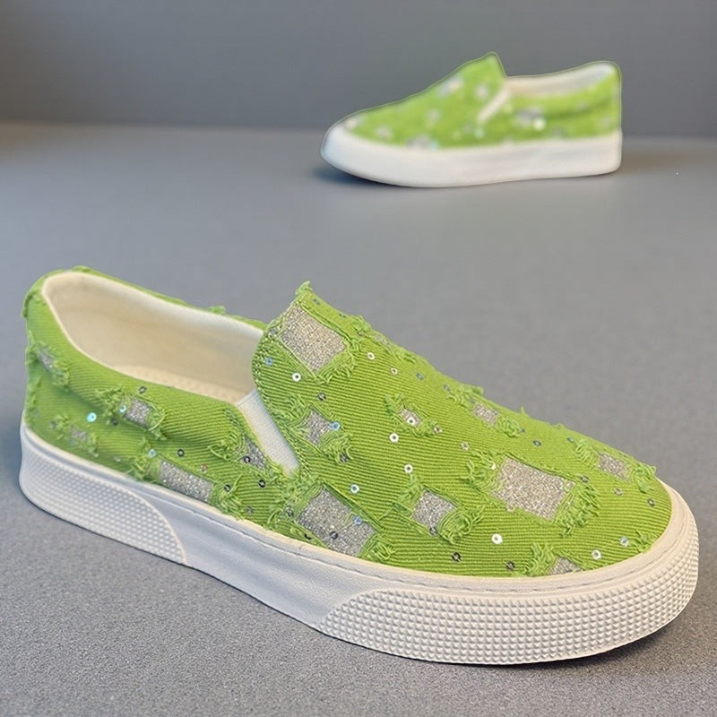 Damen Modische Slip-On Sneakers mit funkelnden Applikationen