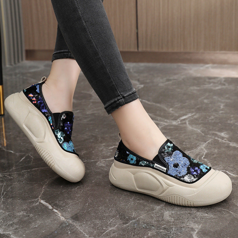 Damen modische Slip-On Sneakers mit glitzerndem Obermaterial und bequemer Sohle R&B