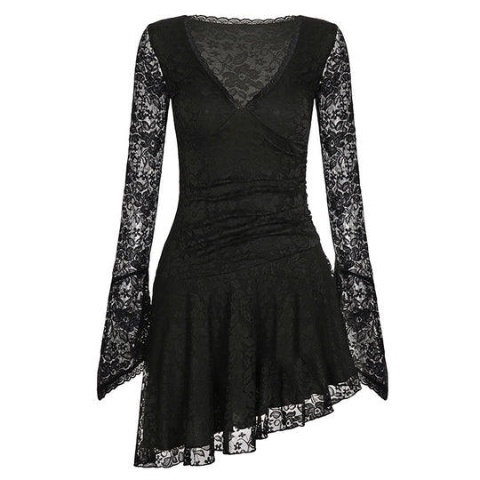 Damen Wickelkleid mit Spitzenärmel und voluminösem Rock R&B