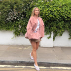 Damen lässige Oversized-Jacke mit hohem Kragen R&B