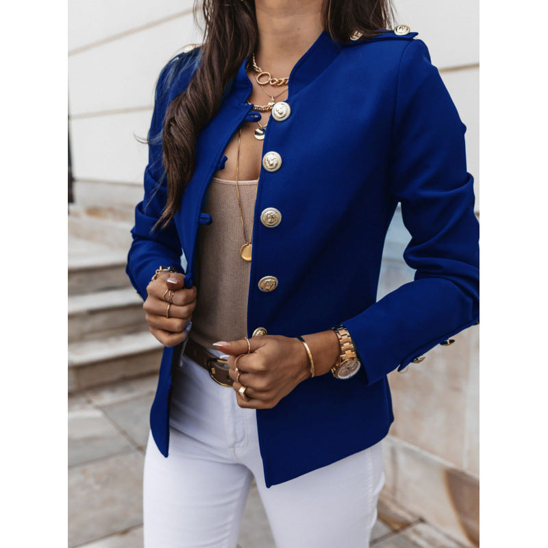 Damen modischer Blazer mit goldenen Knöpfen und schmalem Schnitt R&B