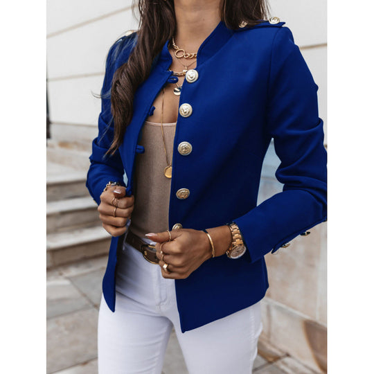 Damen modischer Blazer mit goldenen Knöpfen und schmalem Schnitt R&B