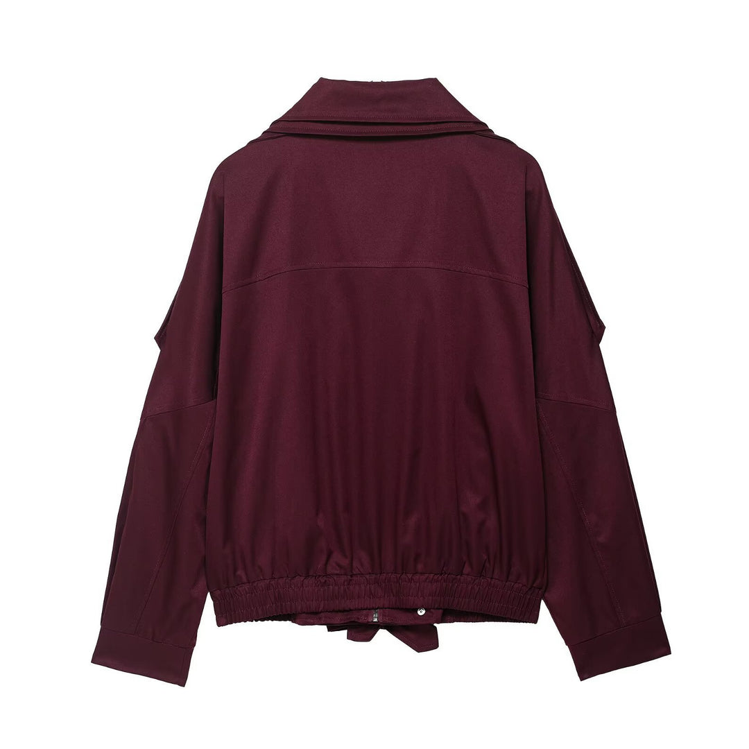 Damen lässige Windbreaker-Jacke mit Taillenkordelzug und hohem Kragen R&B