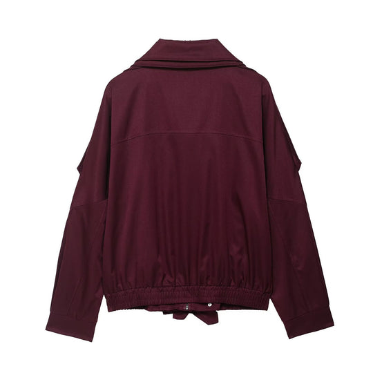 Damen lässige Windbreaker-Jacke mit Taillenkordelzug und hohem Kragen R&B