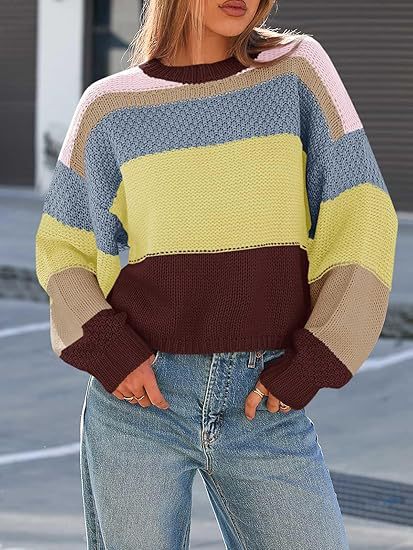 Damen Grobstrickpullover mit Farbblockdesign und oversized Schnitt R&B